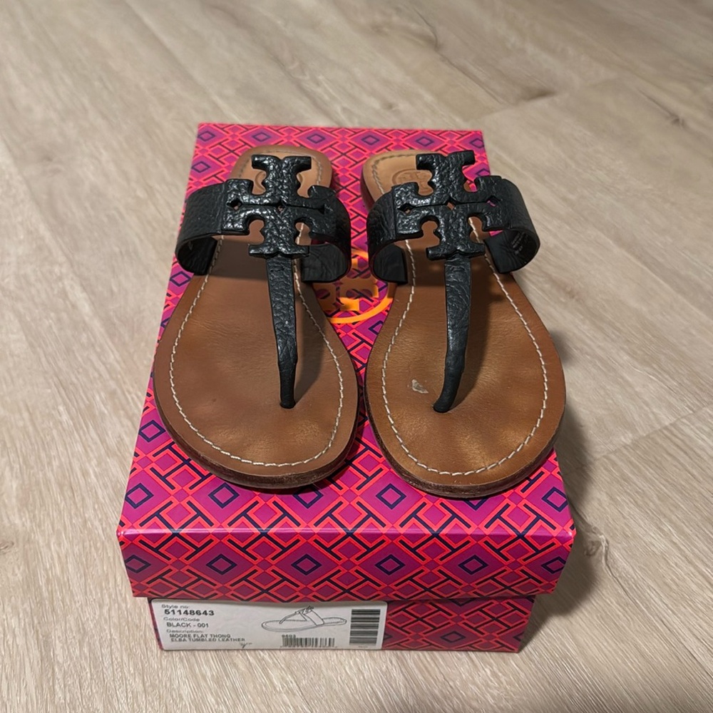 Tory Burch Moore Sandal - Black Leather - Size 7